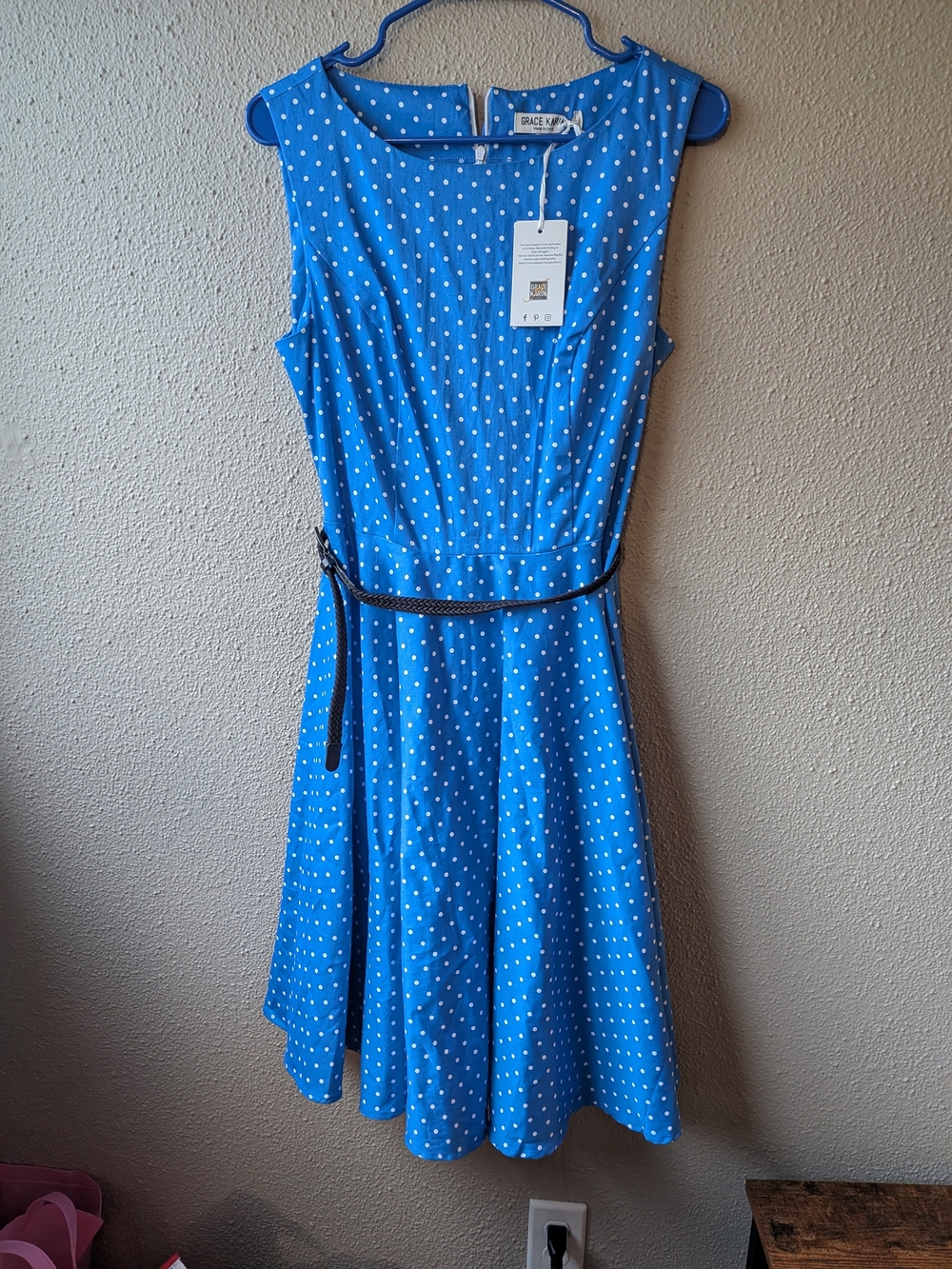 Grace Karin Blue & White Polka Dot Sleeveless Fit-and-Flare Dress